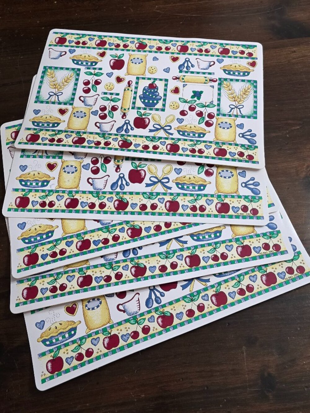 Vintage Essential Needs Cherry Pie Vinyl Placemats Set of 5 Country Kitchen